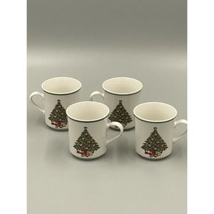 4 Lynns Christmas Tree Mugs Stoneware Holiday Coffee Tea Cups